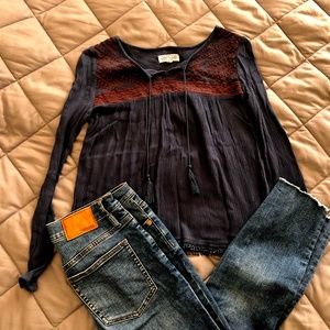 Aeropostale Embroidered Peasant Top